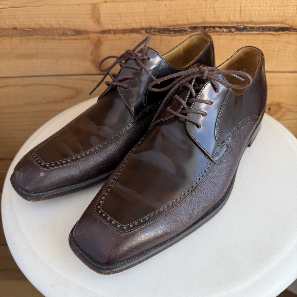 Mezlan Dress Shoes 9M Dark Brown Leather‎ Oxford Apron Square Toe Derby *Scuffs*